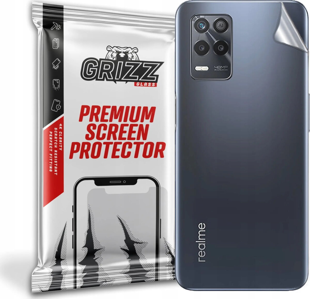 Aizmugures stikla aizsargs GrizzGlass priekš Realme