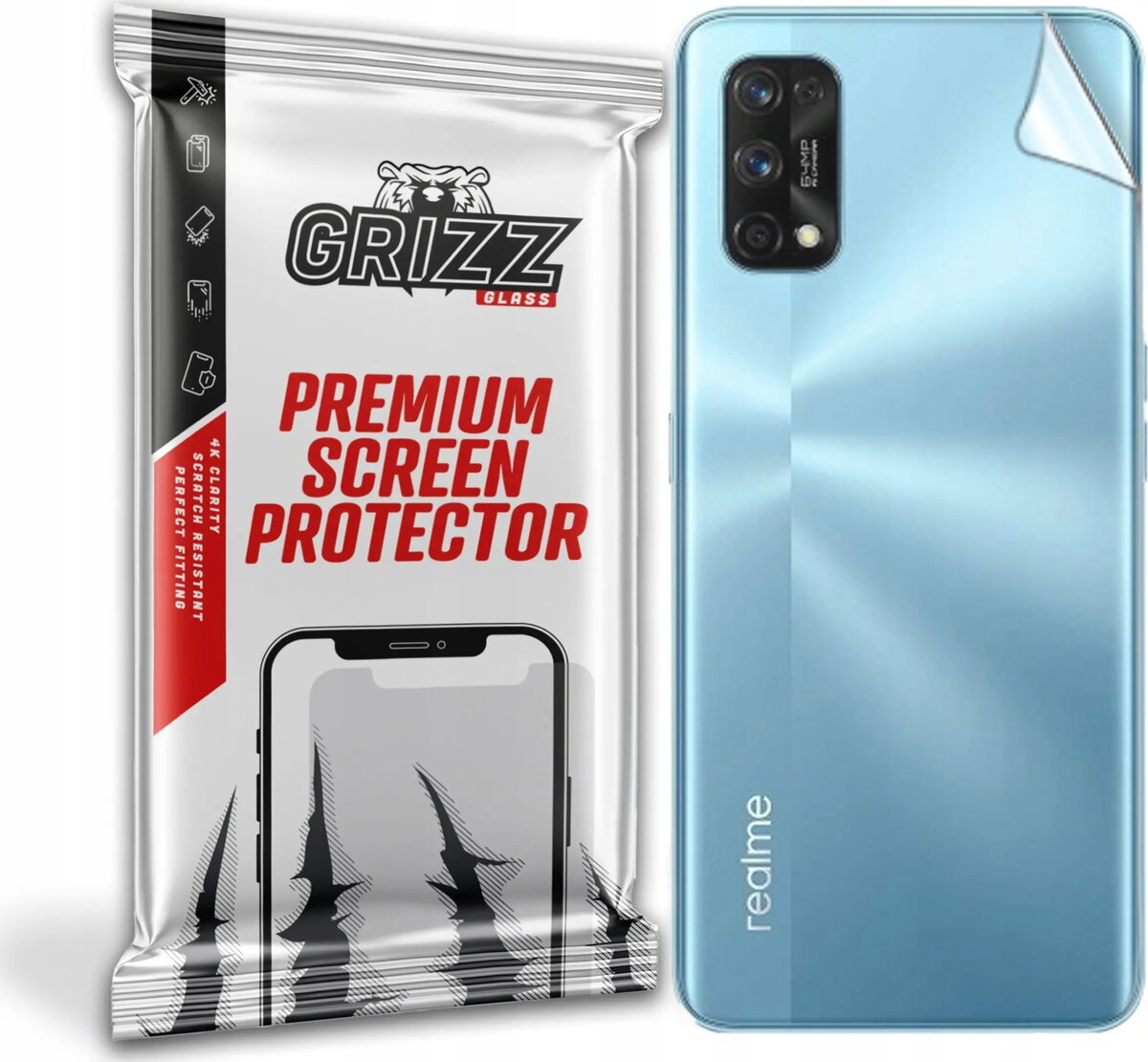 Aizmugures rūdīts stikls GrizzGlass priekš Realme