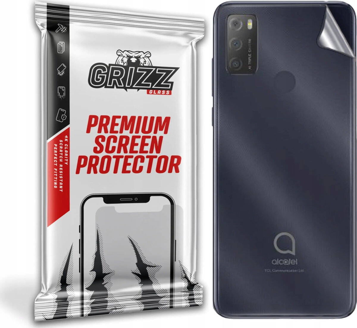 GrizzGlass aizmugures aizsargstikls priekš Alcatel 1s