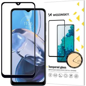 Закалённое полное клеевое стекло Wozinsky для Motorola Moto E22 / E22i с чёрной рамкой (совместимо с чехлом)