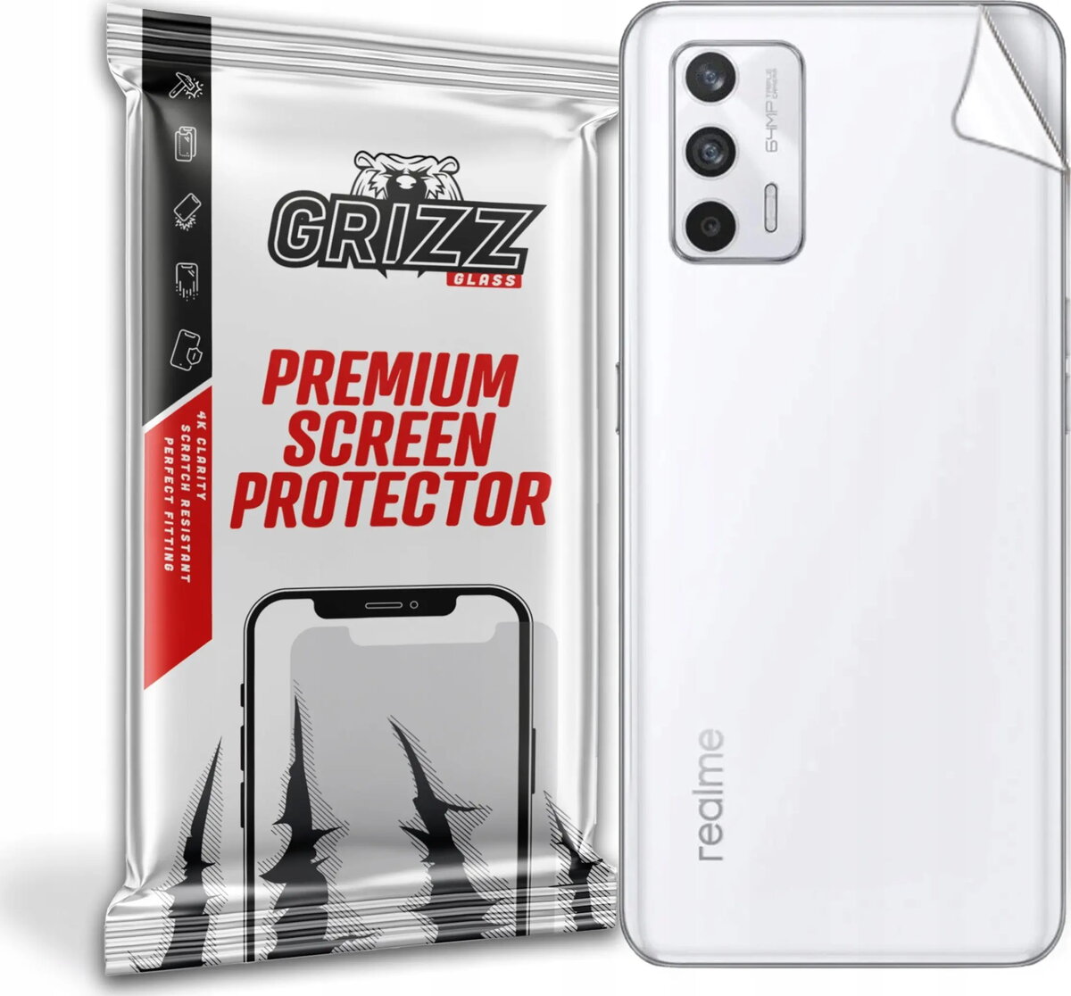 Aizmugures stikla aizsargs GrizzGlass priekš Realme