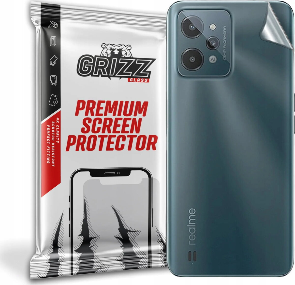 Aizmugures aizsargplēve GrizzGlass priekš Realme C31