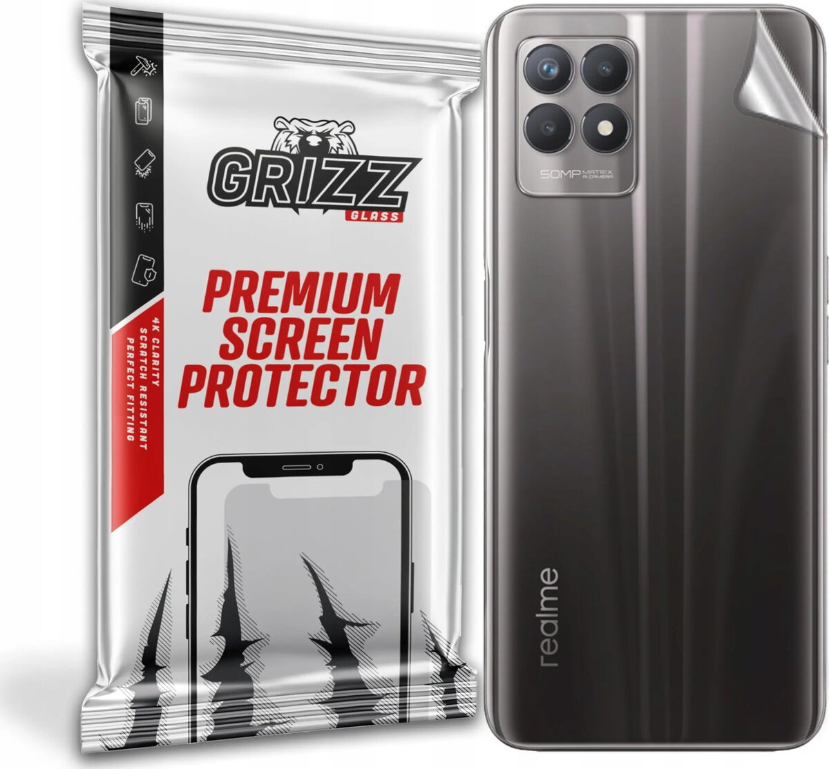 Aizmugures aizsargplēve GrizzGlass priekš Realme 8i