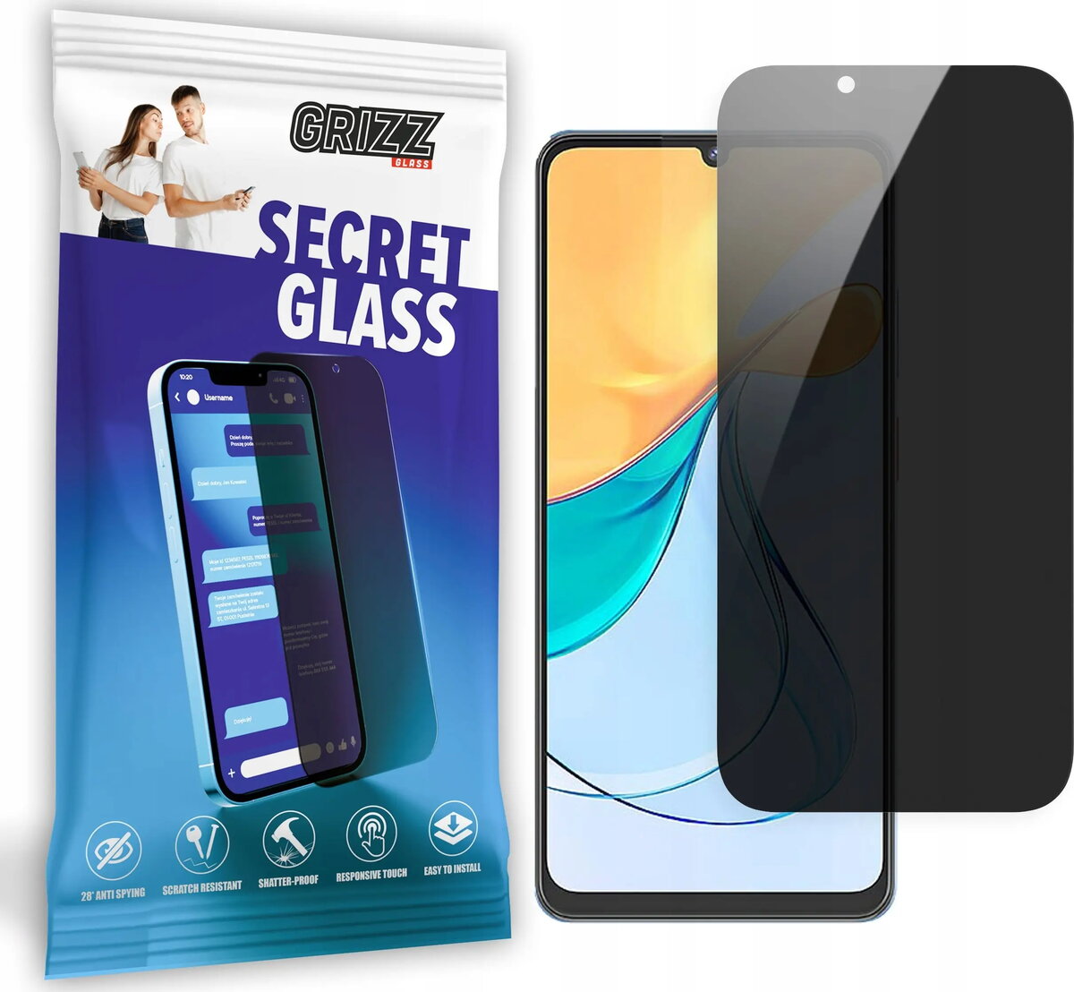 Rūdīta privātuma aizsargstikla GrizzGlass SecretGlass priekš