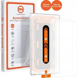 Защитная плёнка MOBILE ORIGIN для iPhone 15 Pro Max / 15 Plus, оранжевая, 2 шт., с аппликатором
