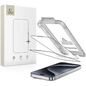 Tempered Glass Screen Protector Tech-Protect Quick Set+ 2-pack for iPhone 15 Pro — black