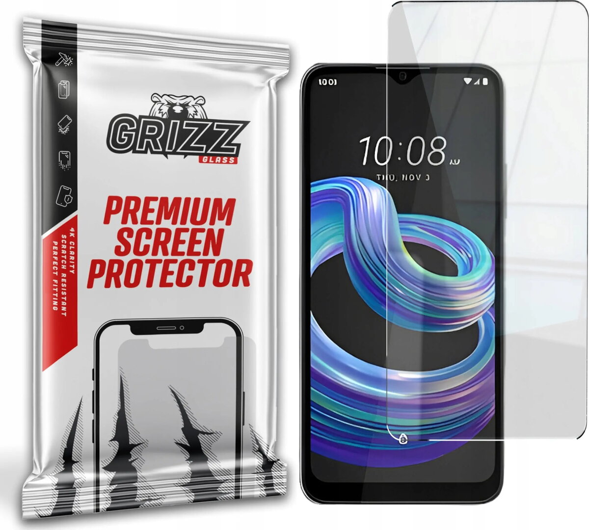 Hibrīda ekrāna aizsargstikls GrizzGlass priekš HTC