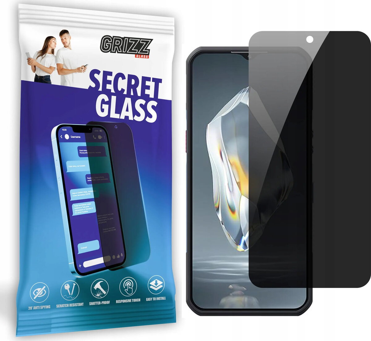 Nervējošs privātuma aizsargstikls GrizzGlass SecretGlass priekš