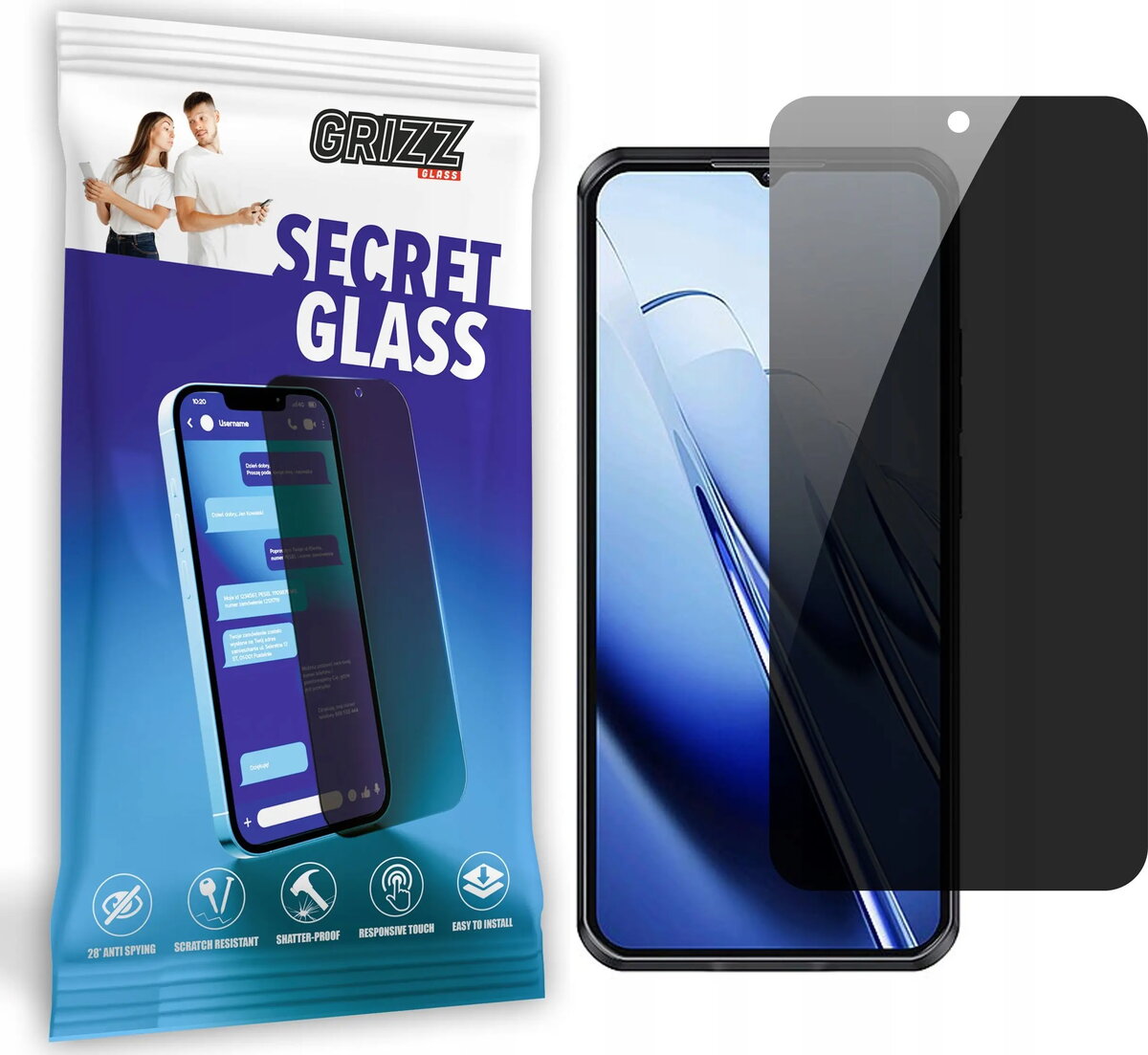 Privātuma rūdīts ekrāna aizsargstikls GrizzGlass SecretGlass