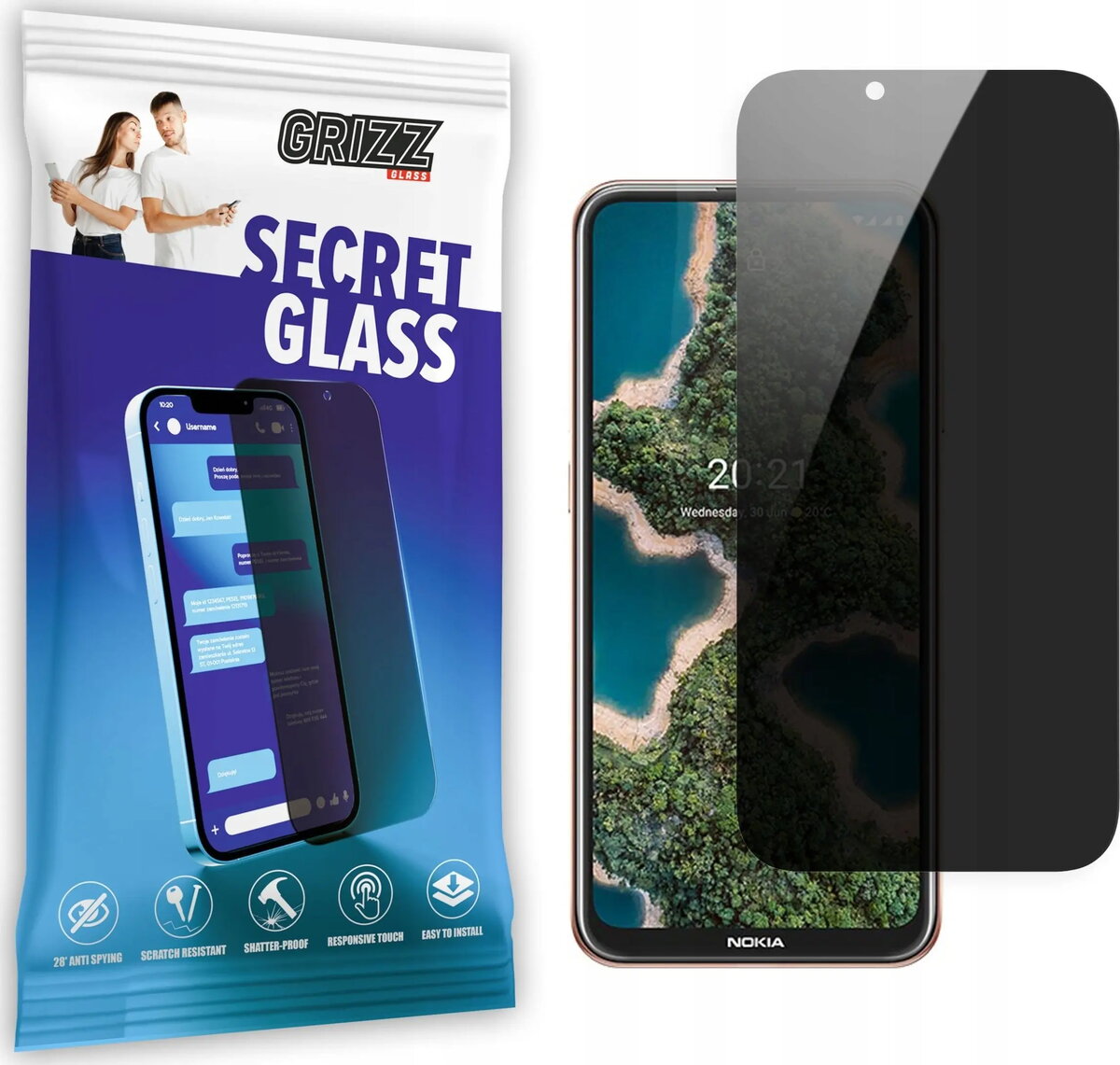 Privātuma rūdīts ekrāna aizsargstikls GrizzGlass SecretGlass