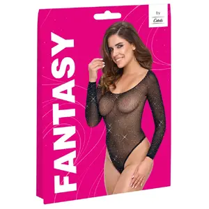 Боди Fantasy by Cottelli Body Glitter S-L, длинный рукав, прозрачная сетка с блестящими стразами, танга, высокий вырез ног, 94% полиамид 6% спандекс