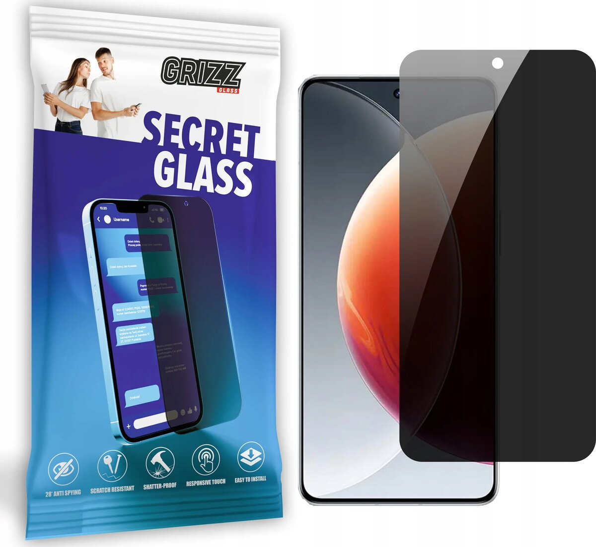 Rūdīta privātuma aizsargstikla GrizzGlass SecretGlass priekš