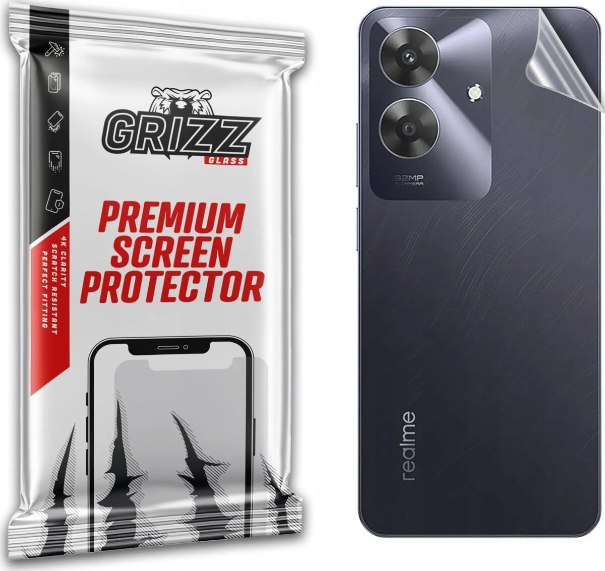 Aizmugures aizsargvāks GrizzGlass SatinSkin priekš Realme