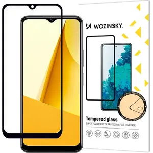 Закалённое полное клеевое защитное стекло Wozinsky для Vivo Y16 / Y02s — на весь экран с чёрной рамкой (совместимо с чехлом)