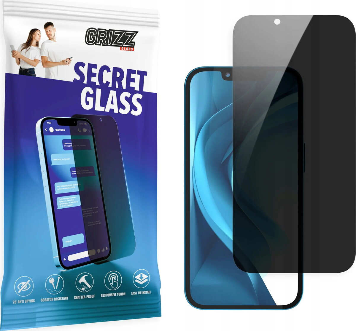 Privātuma rūdīta stikla aizsargs GrizzGlass SecretGlass