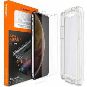 Caurspīdīgs rūdīts ekrāna aizsargstikls Apple iPhone XR, Spigen 064GL24818, 6.1", caurspīdīgs, 1 gab.