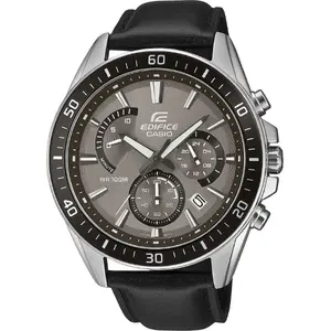 Rokaspulkstenis EDIFICE Casio EFR-552L-5AVUEF 100m melns — kvarca, ādas siksniņa