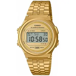 Наручные часы CASIO A171WEG-9AEF — корпус из смолы, золотое покрытие, 36.6×38.8×9.2 мм, батарея 7 лет