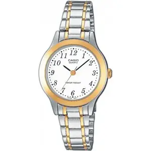 Galda un sienas pulkstenis CASIO LTP-1263G — analoga, zelta tonis korpuss, balts ciparnīca