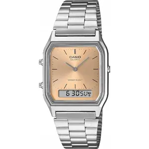 Rokaspulkstenis CASIO AQ-230A-4AMQYDF — digitāli-analogs kvarca, tērauda korpuss, modinātājs, dubultais laiks