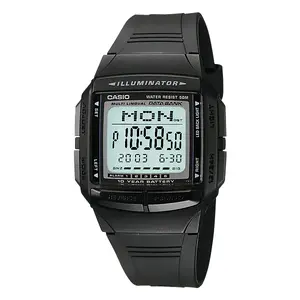 Rokaspulkstenis CASIO DB-36-1AVDF — elektronisks, melns sveķu korpuss un siksna, nerūsējošā tērauda elementi, baterija CR2025
