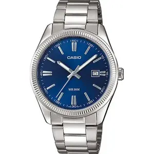 Rokaspulkstenis CASIO MTP-1302PD-2AVEF tērauda korpuss zils ciparnīca kvarca 3 rādītāji ar datumu