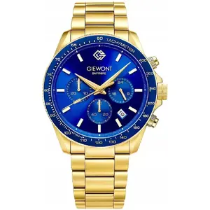 Wrist Watch Giewont GW3520-B5 Chronograph, Sapphire Crystal, Gold Case, Blue Dial