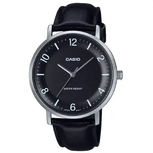 Pulkstenis CASIO MTP-VT03L-1BDF — vīriešu analogais, ādas siksniņa, nerūsējošā tērauda korpuss