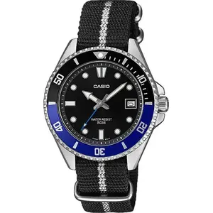 Rokas pulkstenis CASIO MDV-10C-1A2VEF — vīriešu analogs nirējs, melns ciparnīca, tērauda korpuss