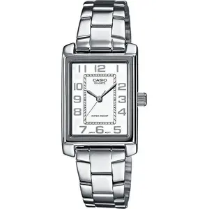Rokas pulkstenis CASIO LTP-1234PD-7BEG sieviešu — analogs, nerūsējošā tērauda aproce, balts ciparnīca