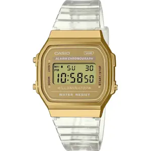 Rokas pulkstenis CASIO A168XESG-9AEF — sieviešu digitālais pulkstenis, tērauda korpuss, kvarca mehānisms