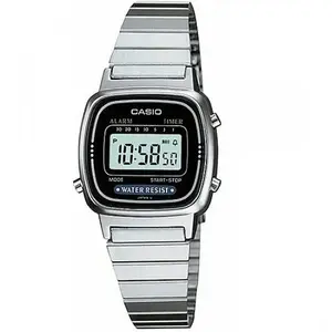 Aproču pulkstenis CASIO LA670WD-1DF — elektronisks, sveķu korpuss, nerūsējošā tērauda siksna, melns, CR1216