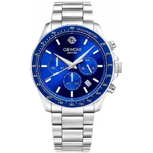 Men's Chronograph Watch Giewont GW3520-B3 with Sapphire Crystal, Silver Case, Blue Dial