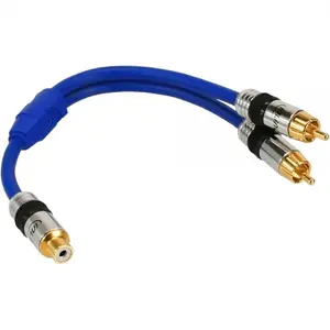 Audio RCA Y‑Cable Intos 1x RCA female → 2x RCA male, gold‑plated contacts, 0.25 m, AWG22, blue