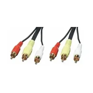 Kompozīta AV kabelis Lindy 10 m — 3×RCA savienotāji, melns