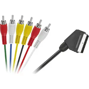 SCART uz 6×RCA (Cinch) kabelis 1,2 m, No name LEC-KPO2711-1,2, melns