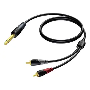Audio cable Procab CLA719/1.5 — 1.5 m, 6.35 mm (male) to 2×RCA (male), copper, gold-plated contacts, magnetically shielded