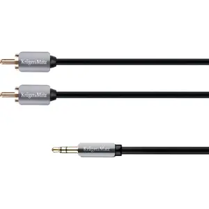 Аудиокабель Kruger & Matz KM0309 — 3,5 мм джек на 2×RCA (Cinch), 1 м, серебристый