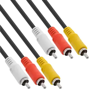 AV cable Intos 3x RCA male–male, 1 m, gold-plated contacts, AWG 24/28, black