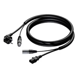Barošanas kabelis Procab CAB402/20 — 20 m, kontaktdakšas: F tips + XLR (3‑pin) uz IEC C13 + XLR (3‑pin)