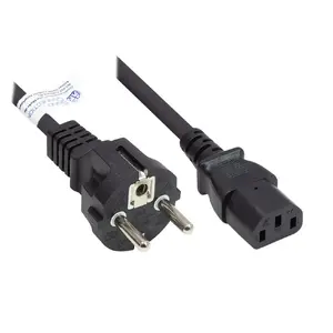 Power cable Alcasa P0030-S015 — H05VV-F, 1.5 m, Type E+F plug to C13 coupler, 10 A 250 V, black