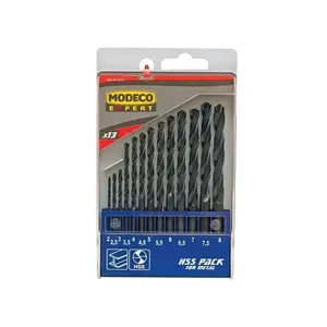Drill Bit Set MODECO HSS cylindrical for metal — sizes 2, 2.5, 3, 3.5, 4, 4.5, 5, 5.5, 6, 6.5, 7.5, 8 mm (MN-60-933)