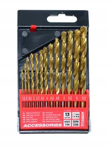Drill bit set AWTools AW42316 — 13-piece titanium-coated metal drill bits 1.5–6.5 mm