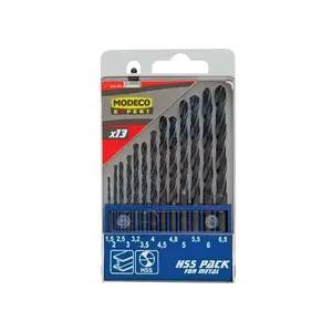 Drill Bits set MODECO HSS for metal, cylindrical shank, assorted diameters 1.5–6.5 mm (MN-60-932)