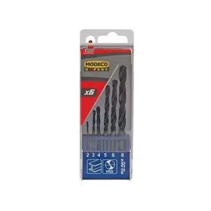 Drill bit set MODECO MN-60-931 HSS for metal, cylindrical shank, sizes 2–8 mm (2, 4, 5, 3, 6, 8 mm)