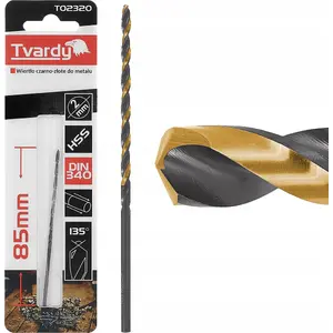 Drill bit Tvardy HSS M2 for metal, black-gold coated, extended shank, 2.0 mm