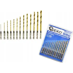 Drill bit set GEKO G38250 titanium-coated twist bits 13 pcs, sizes 1.5–6.5 mm, hex shank