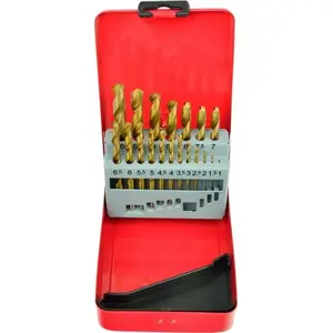 Drill bit set GEKO G38234 — 19-piece HSS bits 1–10 mm, titanium-coated, metal storage box