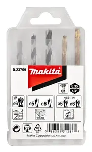 Drill bit set Makita D-23759 — 5 pcs, right-hand rotation, for brick/metal/wood