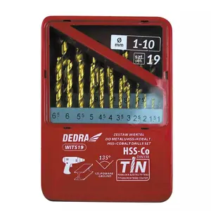 Drill bits set Dedra WITS19 — 19 pcs, steel, 135° point angle, for metal